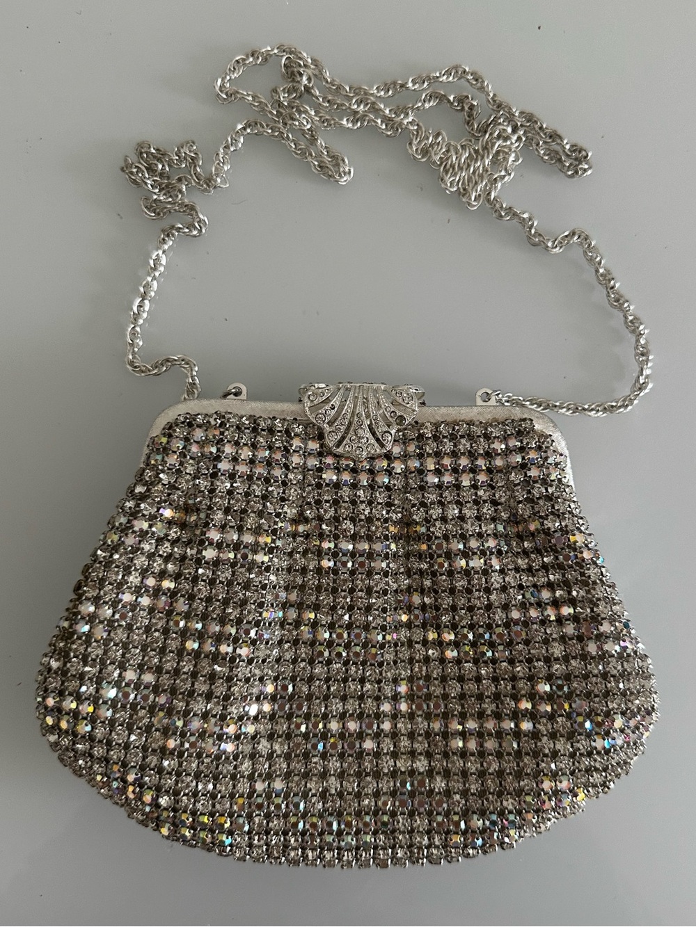Silver Crystal Mesh Evening Bag - Brand Unspecified